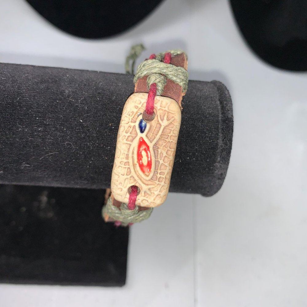 12" Long Leather Bracelet with Frog focal bead